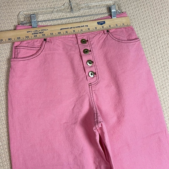 Kate Spade Pink Wool Cotton Heather Basket Weave Pants Wide Leg Cropped Button - Picture 5 of 12